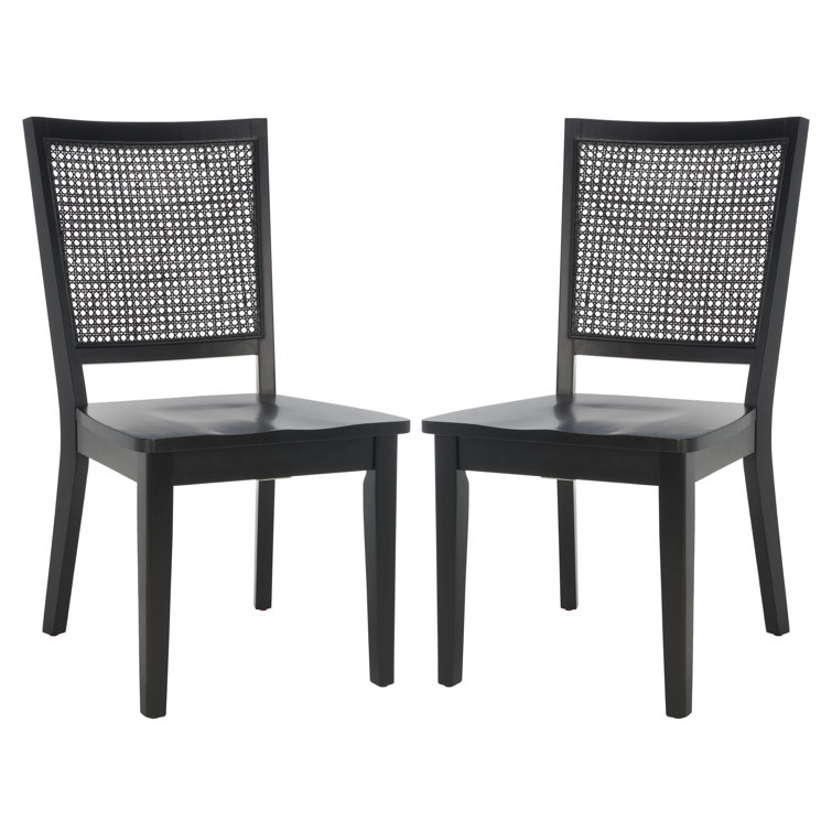 DINING CHAIRS SET OF EIGHT BLACK LACQUER FINISH WITH BLACK AND