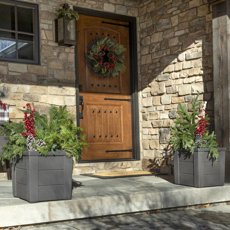 Lakewood Dark Cedar Resin Square Self-Watering Planter Box