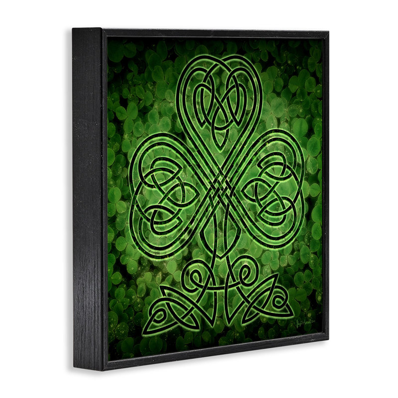 Vert trèfle celtique vert avec encadrement sur bois, H 24 po x l 24 po x P 1,5 po, Giclée encadrée noir minuit