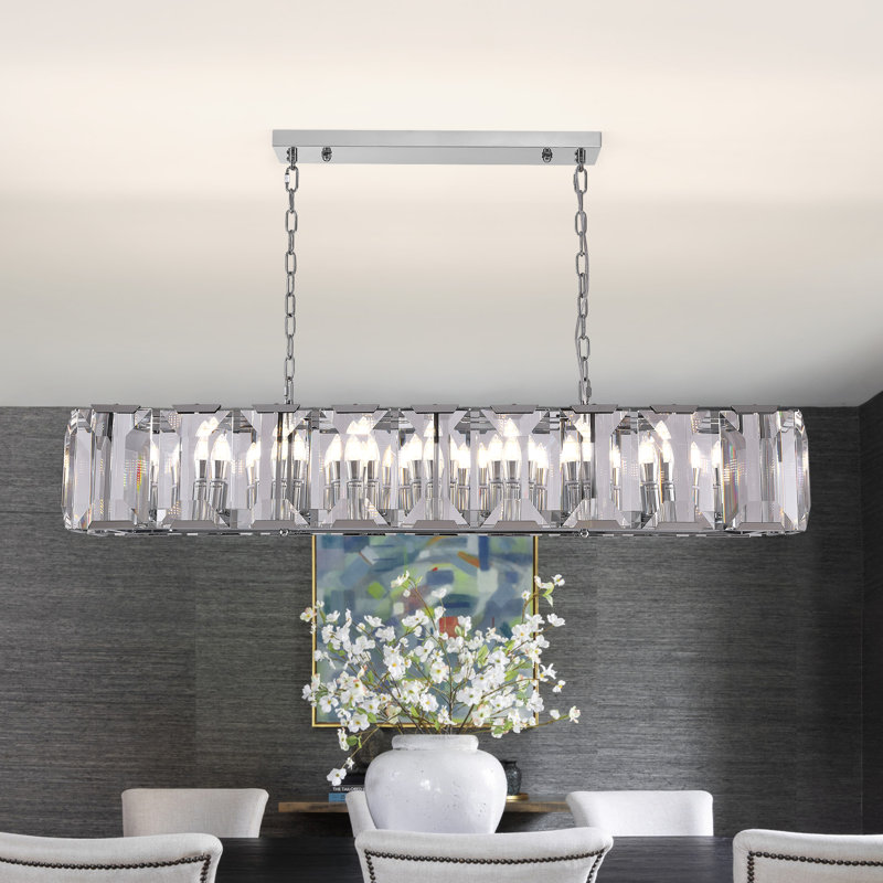 Lustre carré / rectangulaire à 18 lumières pour îlot de cuisine Nashrah, Chrome chrome, H 8,8 po x l 48,5 po x P 12,2 po