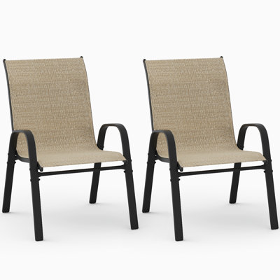 Powder-coated Metal Outdoor Patio Armchair (Set of 2)