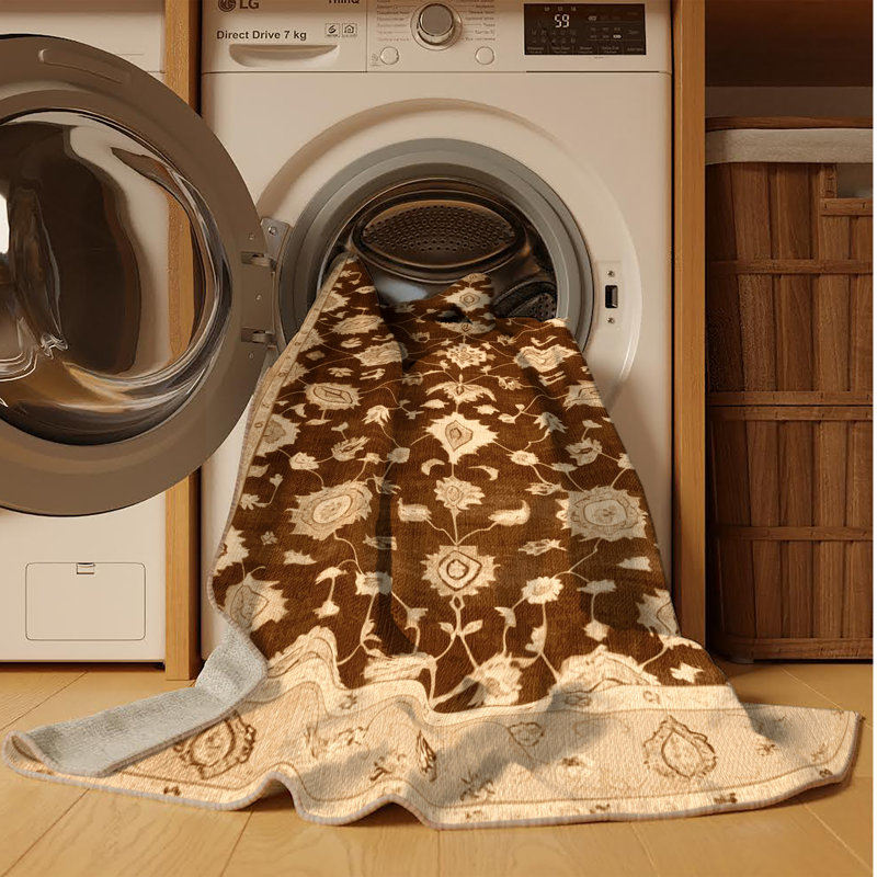 Machine Washable Overdyed Brown Area Rug, Rectangle 2' x 3'