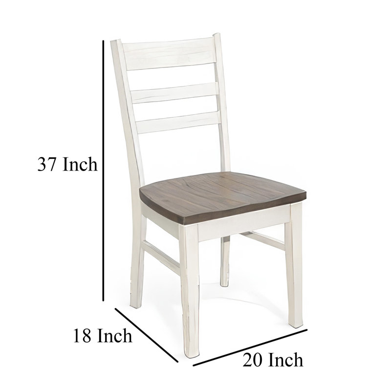 Dean Dining Chair Set Of 2, Ladderback Design, White Mahogany Wood