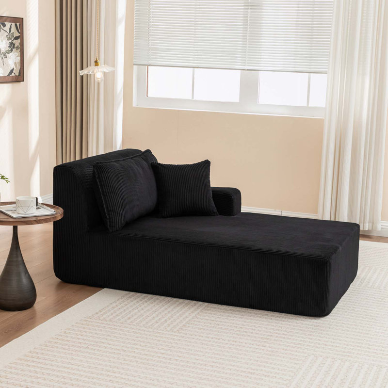Chaise longue avec accoudoirs avec coussin, Orienté à droite, Noir