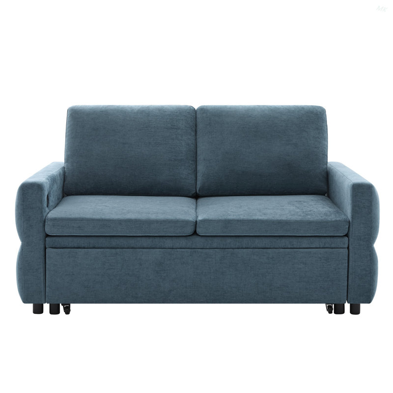 Canapé-lit convertible avec canapé-lit de 62,75 po avec dossier réglable et ports USB pour le salon, Bleu