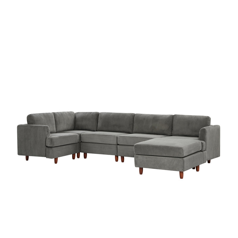 Modern Modular Sectional Couch, Gray Corduroy