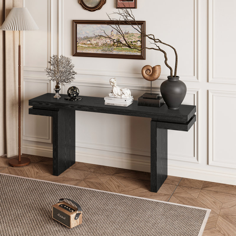 Console rectangulaire avec structure en bois robuste, Black