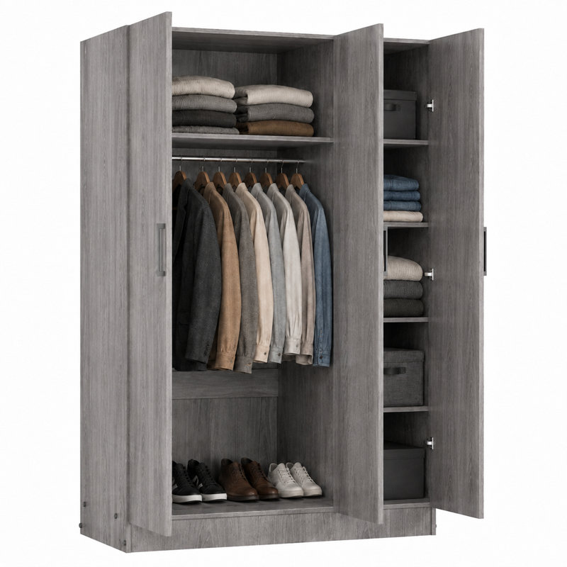 Armoire 3 portes avec miroir pleine longueur, Gris