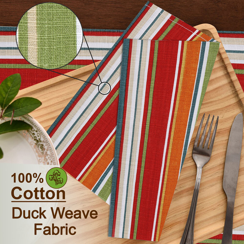 Colorful Multi-Stripe Cotton Square Napkins Set of 12