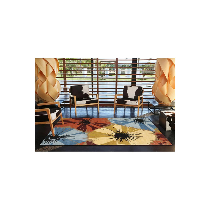 Washable Cotton Multicolored Decorative Carpet, Rectangle 4'8" x 6'7"