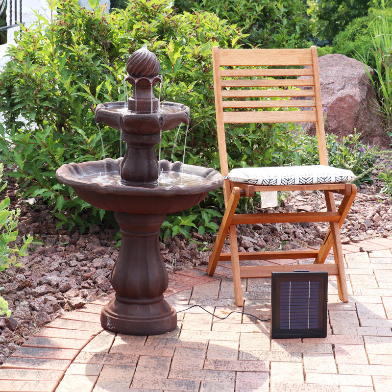 Malpelo Traditional 2-Tier Resin Solar Water Fountain with Battery Backup - Rust, Dark Brown