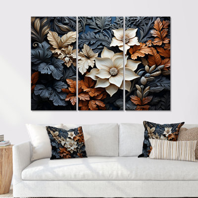 Ensemble d'art mural noir «Foliage Wonderland I - Flowers»