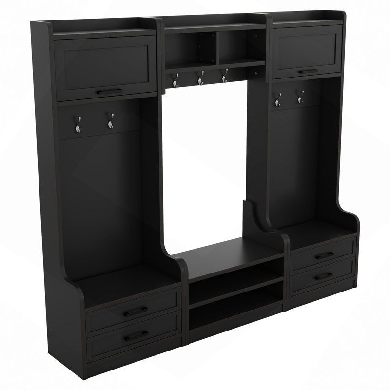 4-In-1 Detachable Hall Tree With Storage, Hooks, And Shoe Bench, Ideal For Entryway And Hallway Organization, Black