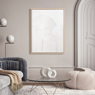Arc Harmony Heavily Textured Hand Painted White Framed Canvas Wall Art