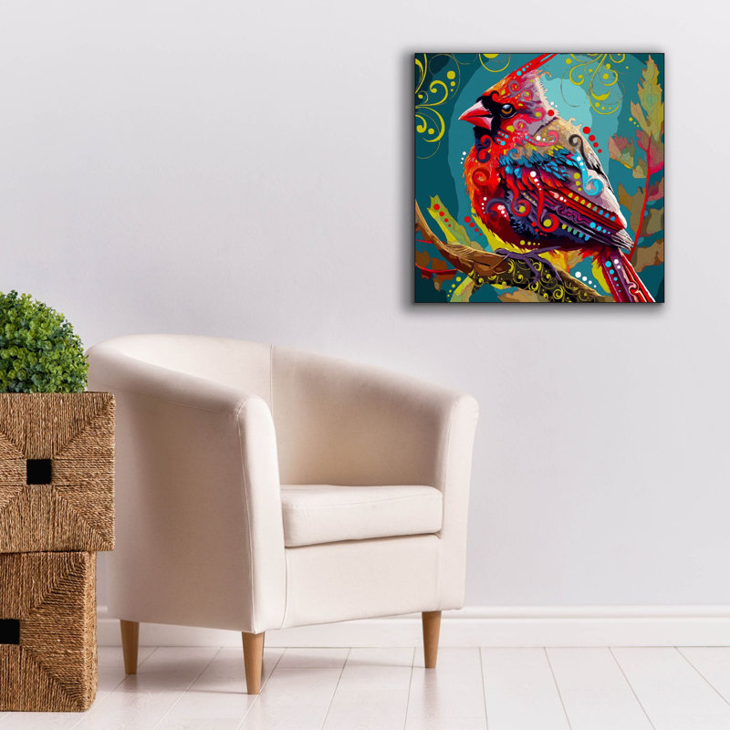 "Cardinal" par Dean Russo, art mural sur toile, 26 "x 26" par Dean Russo
