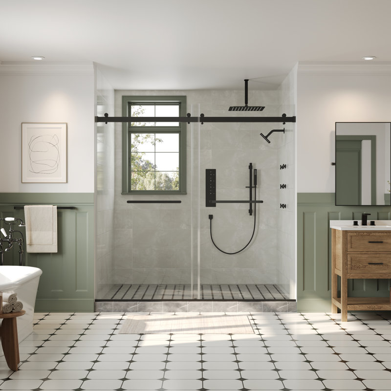 Ceiling Mount 16" High-Pressure Rainfall Shower Faucet, Dual Rainfall Shower Head System with Thermostatic Valve, Matte Black