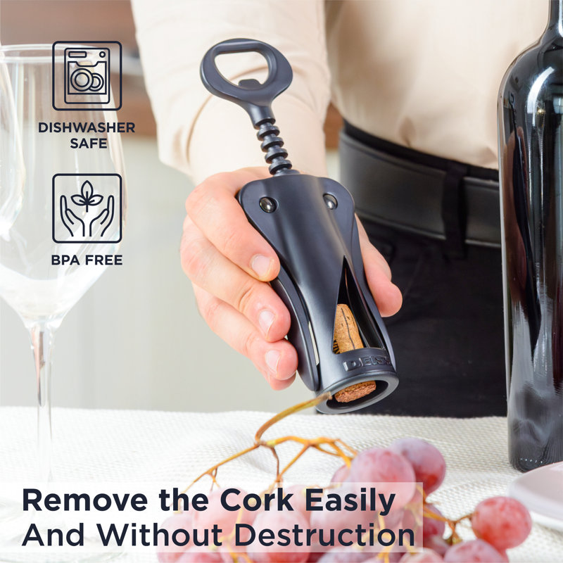 Deiss Lux Wine Opener, All-metal Black Matte Coating Wing Corkscrew Wine Bottle Opener 