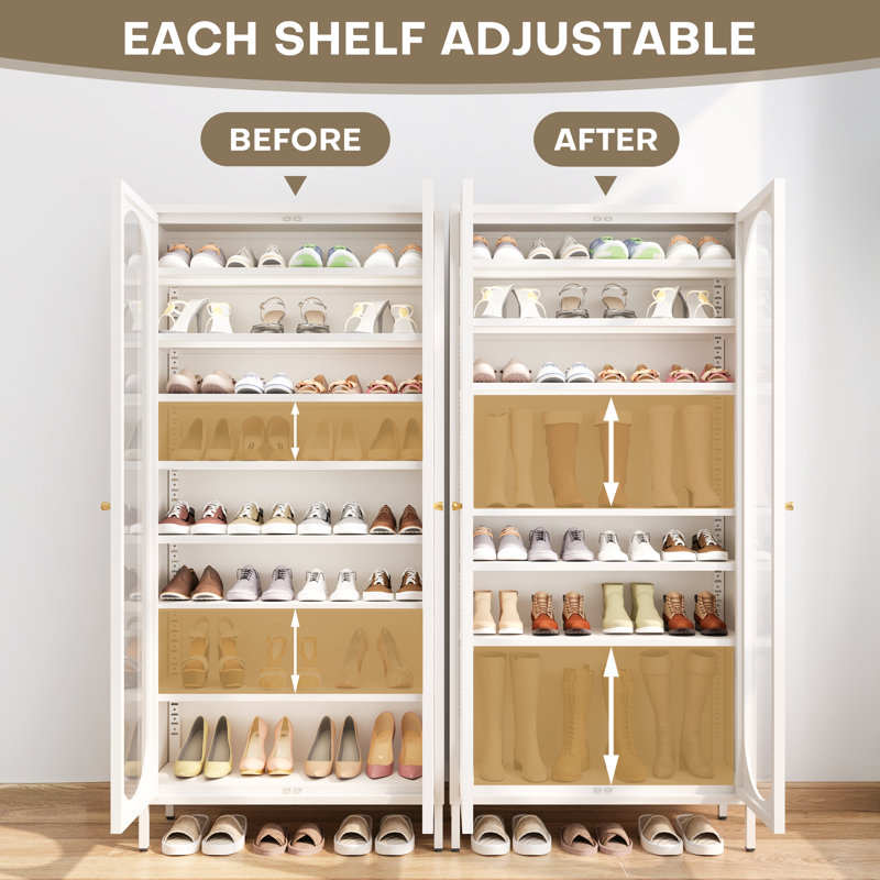Armoire de rangement à chaussures en métal H 67 po avec 8 tablettes réglables, Blanc