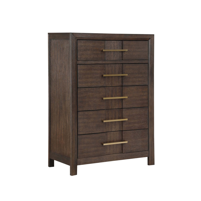 Commode à 5 tiroirs de style moderne avec rangement spacieux, poignées argentées élégantes et fabrication en bois durable pour les chambres organisées
