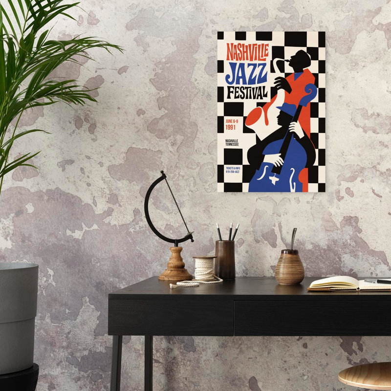 Jazz Festival Musicians Bold Colorful Retro Architecture Wall Art Print 1 Piece Wrapped Canvas Wall Art