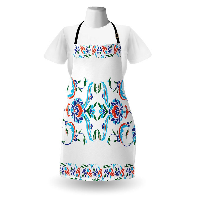 Tablier East Urban Home traditionnel unisexe, repose-pieds tulipes, taille adulte, bleu rouge