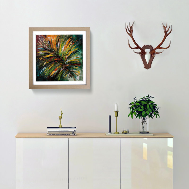 Palm Leaf Expressionism - Framed Print, Oak