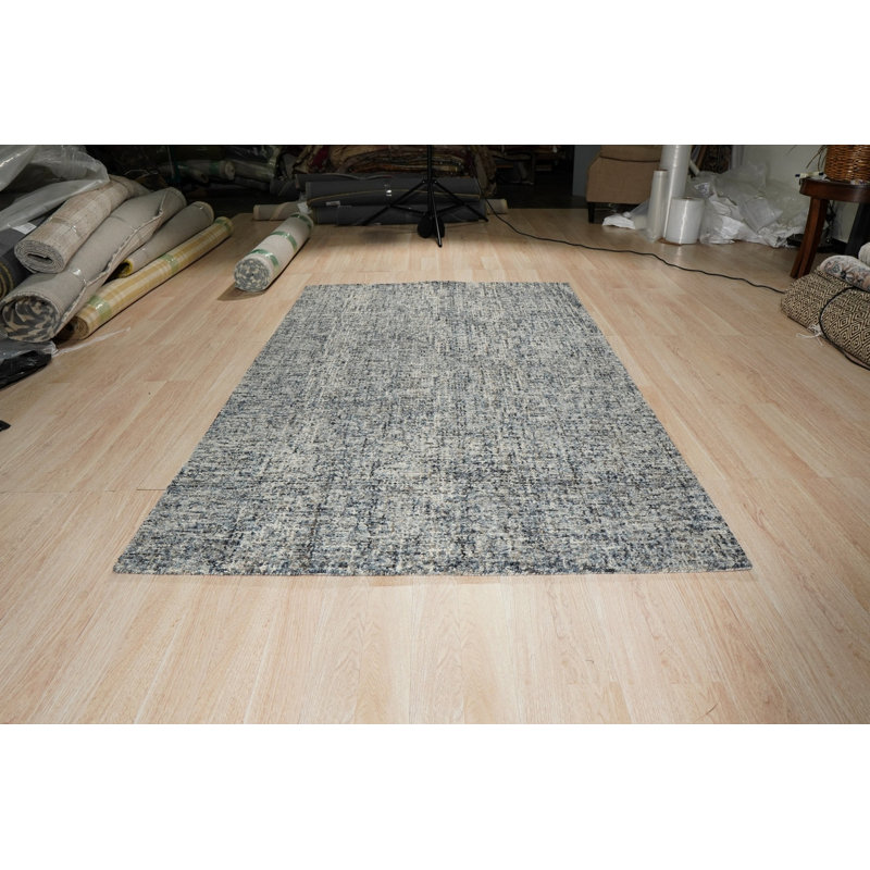 Tapis bleu moderne en laine touffeté à la main Decherd