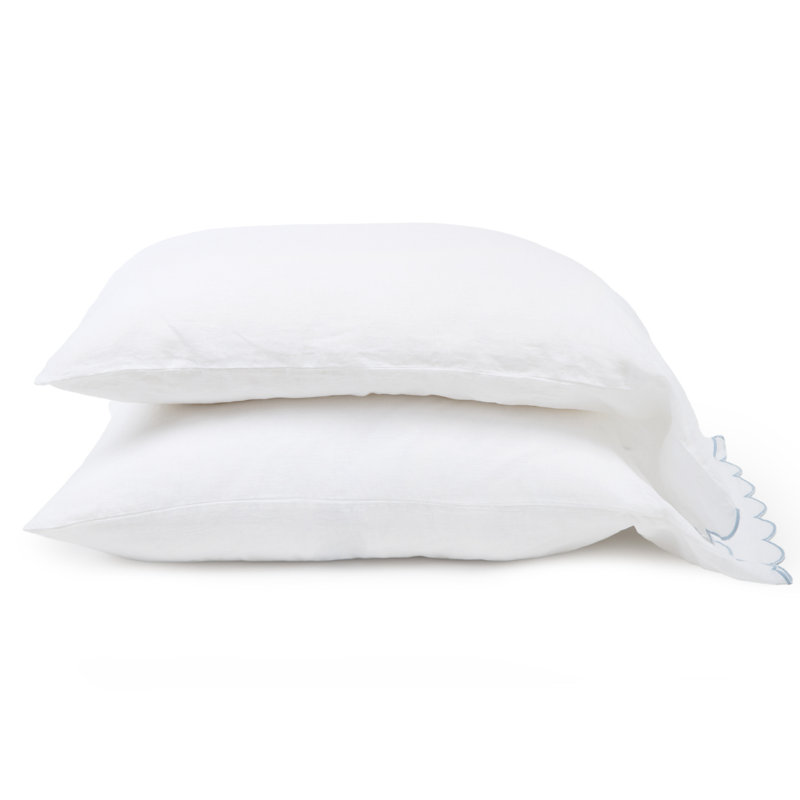 Kelly Linen Pillow Case, Standard Pillowcase Pack, White/French Blue