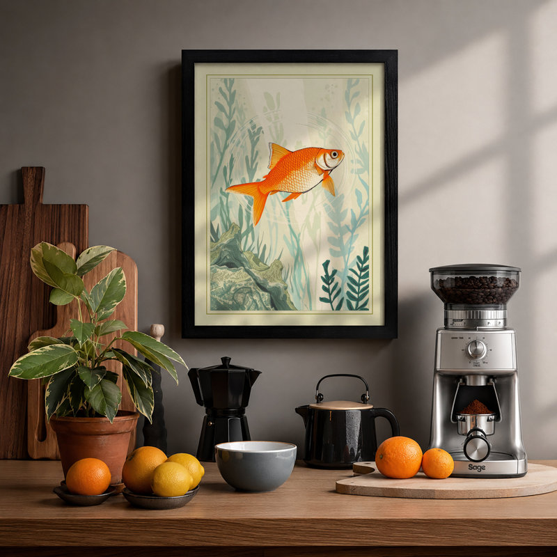 Goldfish in Still Water Coastal - Framed Print, A1 - 84.1 x 59.4 cm, Black