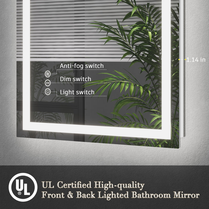 Molly Framelss or Framed LED Anti-Fog Tempered Glass Wall Bathroom Vanity Mirror - UL Certified, 48" x 28", Clear