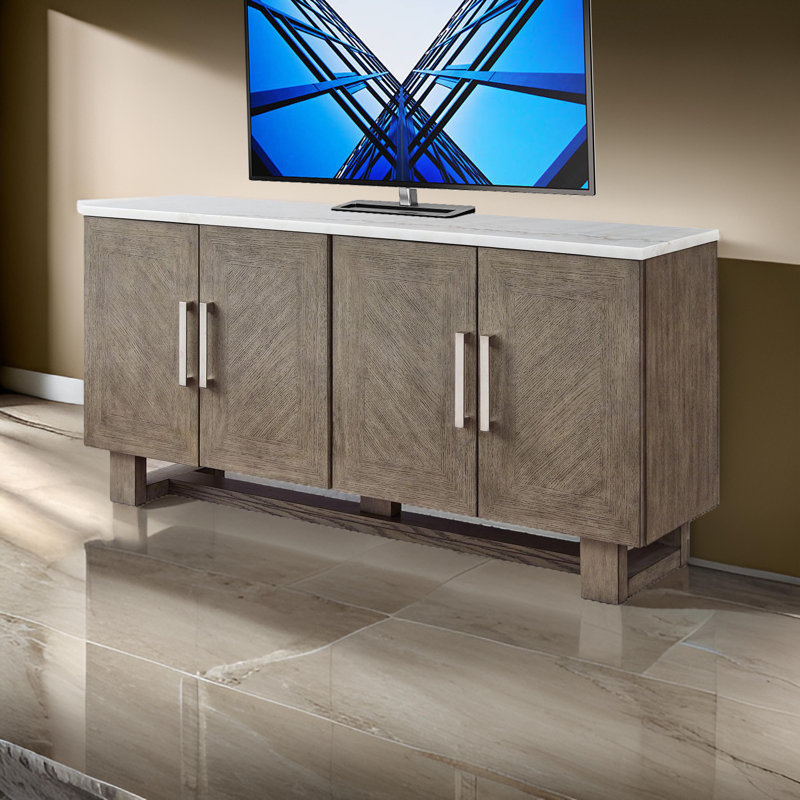 Grayish Brown and White 68" TV Stand with Marble Top