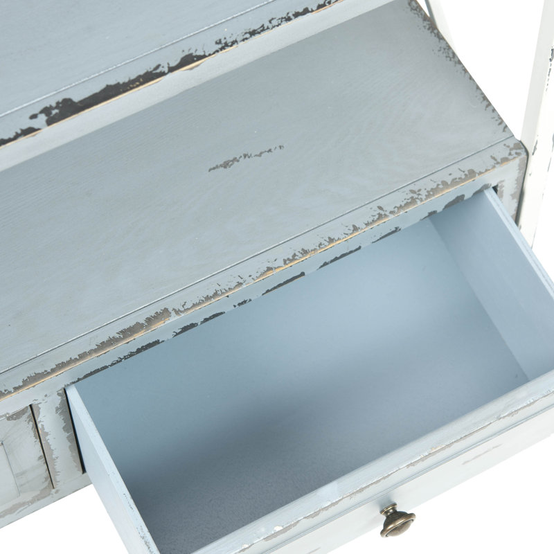 Console en bois massif 33,9 po Evangelyne, Fumée ardoise / blanche