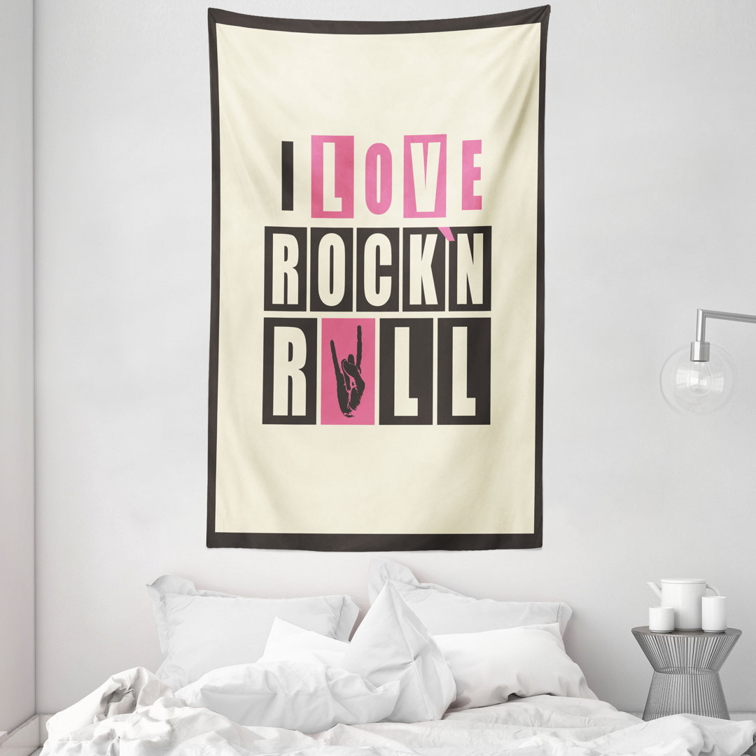 Wandteppich, Retro Slogan Grunge, Anthrazit Grau Beige Rosa