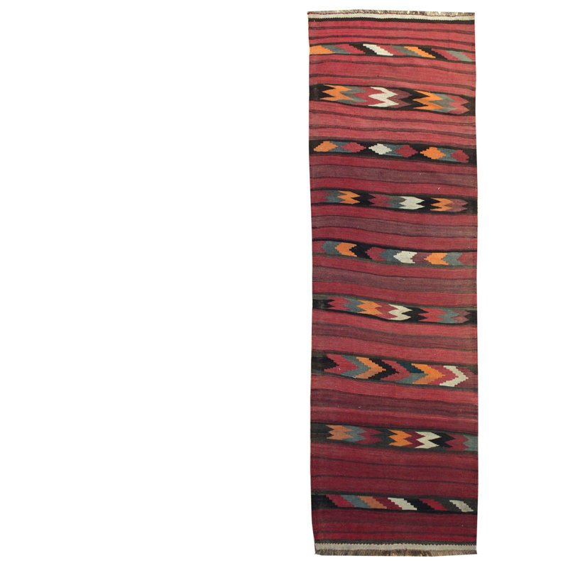 Tapis unique rouge / orange / bleu 3 pi 5 po x 10 pi 3 po Kilim