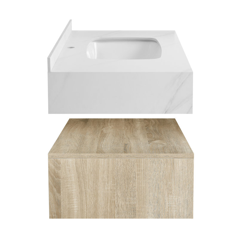 Meuble-lavabo mural 36 po Avancer en chêne blanc et Calacatta