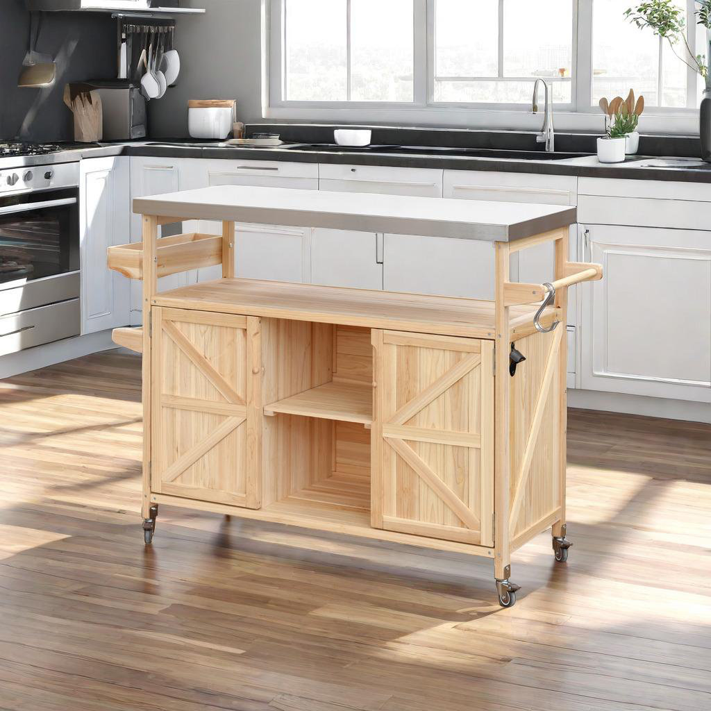 Gracie Oaks Jawaan Rolling Kitchen Cart with Stainless Steel Top | Wayfair