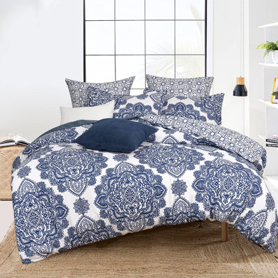 PHF Ultra Soft Paisley Duvet Cover, Printed Bedding Set 3 Pieces, Comfy Farmhouse Pattern Duvet Cover Set with 2 Pillow Shams, Zipper Closure and 8 Ties