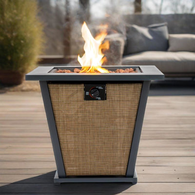 50000 28 - Inch Propane Fire Pit Table For Outdoor Patio Deck, Square Steel Design, Brown, Space Saving, Weather , , With Volcanic Stone And Rain Cover Gas Table, , Brown , Patio, Continuous