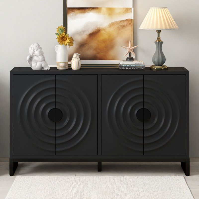 58.2" Sideboard Buffet With Vintage Door Design, Black