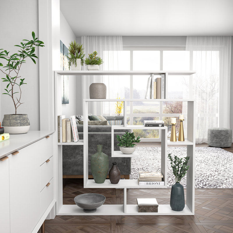 Abston Geometric Bookcase, White