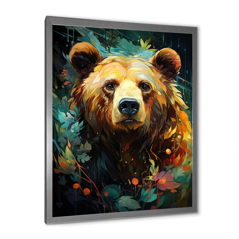 «Expressionist Grizzly Bear Vigor» sur toile, Cadre photo argenté, H 32 po x l 16 po x P 1 po