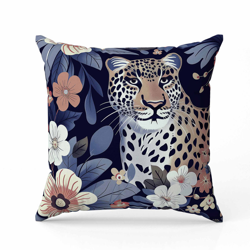 Coussin en faux suède Jungle Cat, Carré 20 po, Bleu / Orange