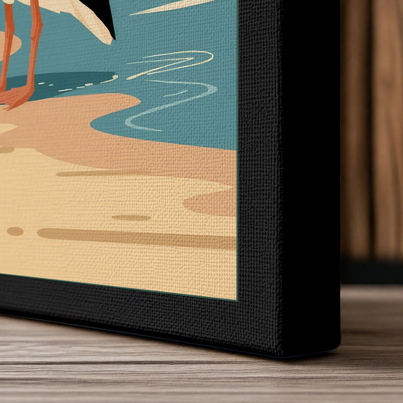 Pelican at Rest Coastal - Wrapped Canvas, 18x12 - 45.7 x 30.5 cm, Black Border