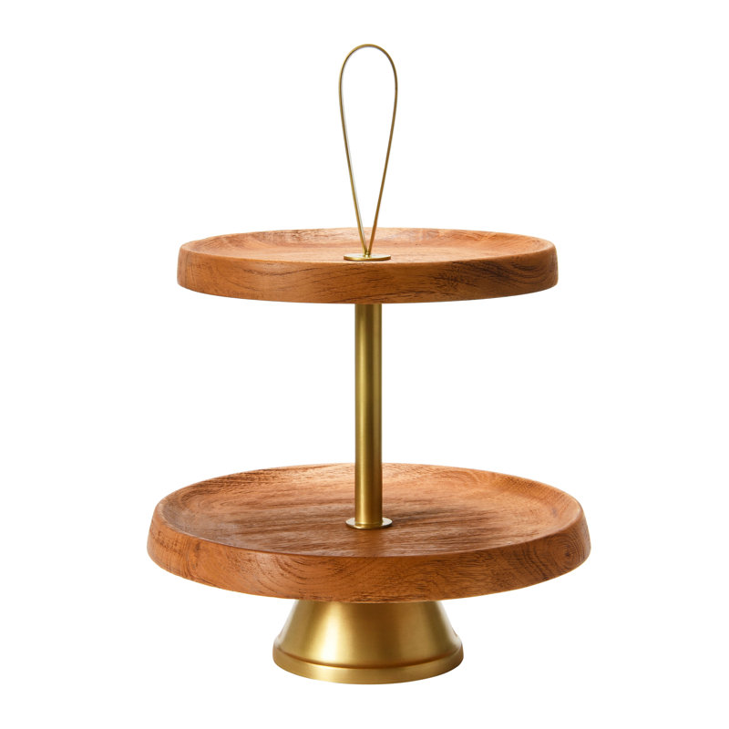 Elegant Black Mango Wood 2-Tiered Cake and Dessert Stand