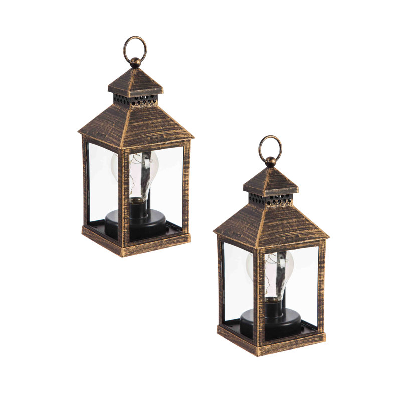 Lanterne scintillante à piles 8,5 "H, ensemble de 2, Or brossé
