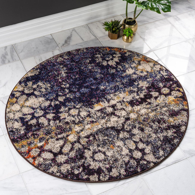 Dimonetta Washable Abstract Indoor Rug, Round 4'1"