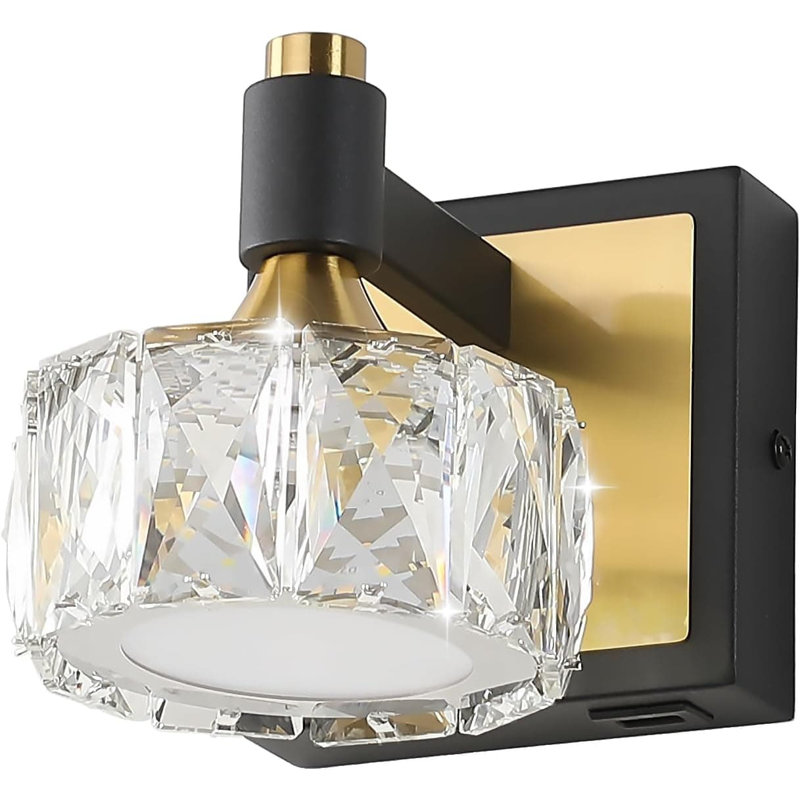 Applique murale moderne à DEL avec port de charge USB, lumière de meuble-lavabo en cristal noir doré pour salle de bain, chambre à coucher, salon et couloir