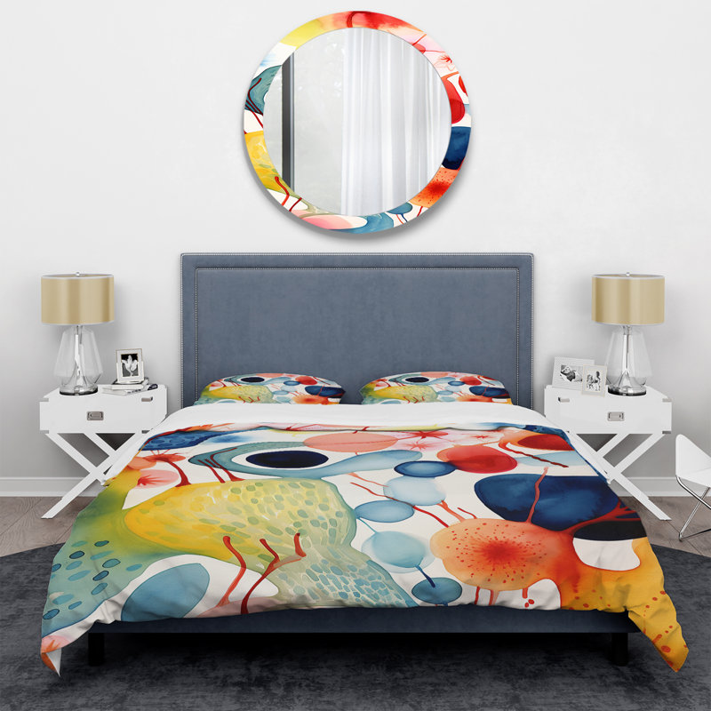Ensemble de housse de couette à motif géométrique coloré Mid Century 4 - peinture abstraite