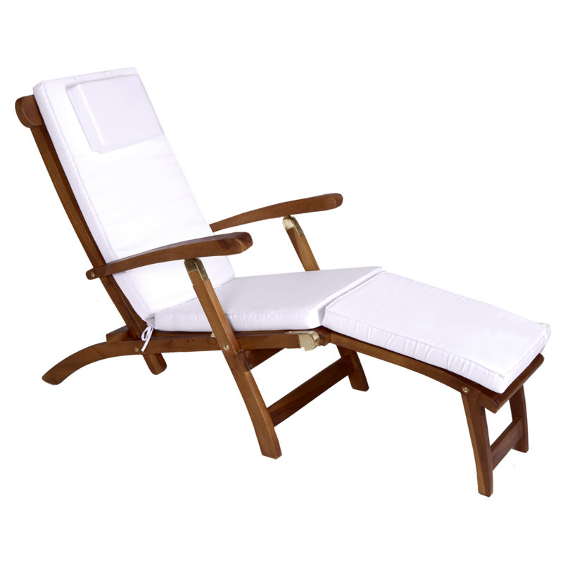 Java Teak 5-Position Steamer Chair, Royal Whte