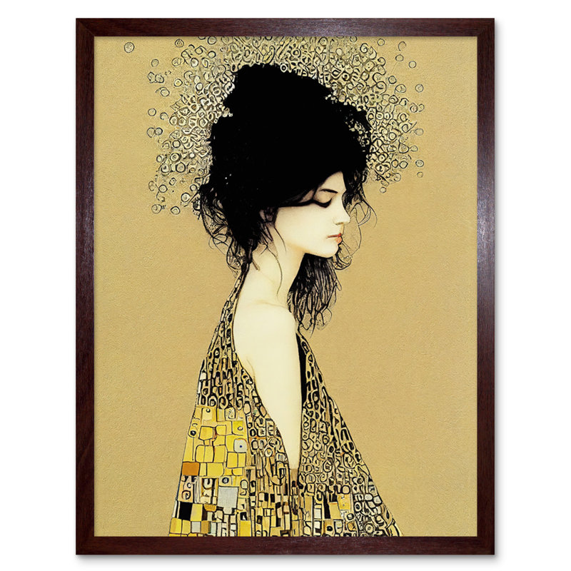 Klimt Style Woman Multicoloured Shawl - Print, Brown Framed Unframed, 25.9cm H x 20.6cm W x 1.5cm D